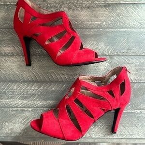 Style & Co shoes red strapping 3.5 inch heels, sexy faux velvet